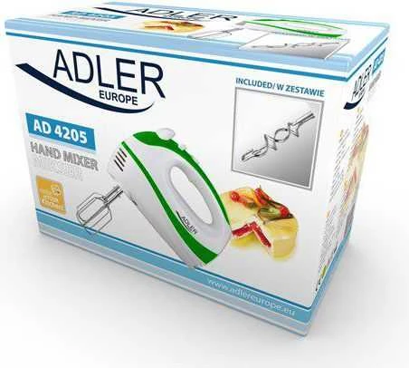Plakiklis Adler | Mixer | AD 4205 g | Hand Mixer | 300 W | Greičių skaičius 5 | Turbo mode | Baltas/Žalias