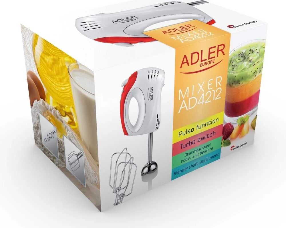 Plakiklis Adler | Mixer | AD 4212 | Hand Mixer | 300 W | Greičių skaičius 5 | Turbo mode | Baltas