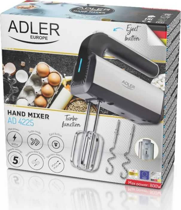 Plakiklis Adler | Hand mixer | AD 4225 | Hand Mixer | 300 W | Greičių skaičius 5 | Turbo mode | Nerūdijantis plienas
