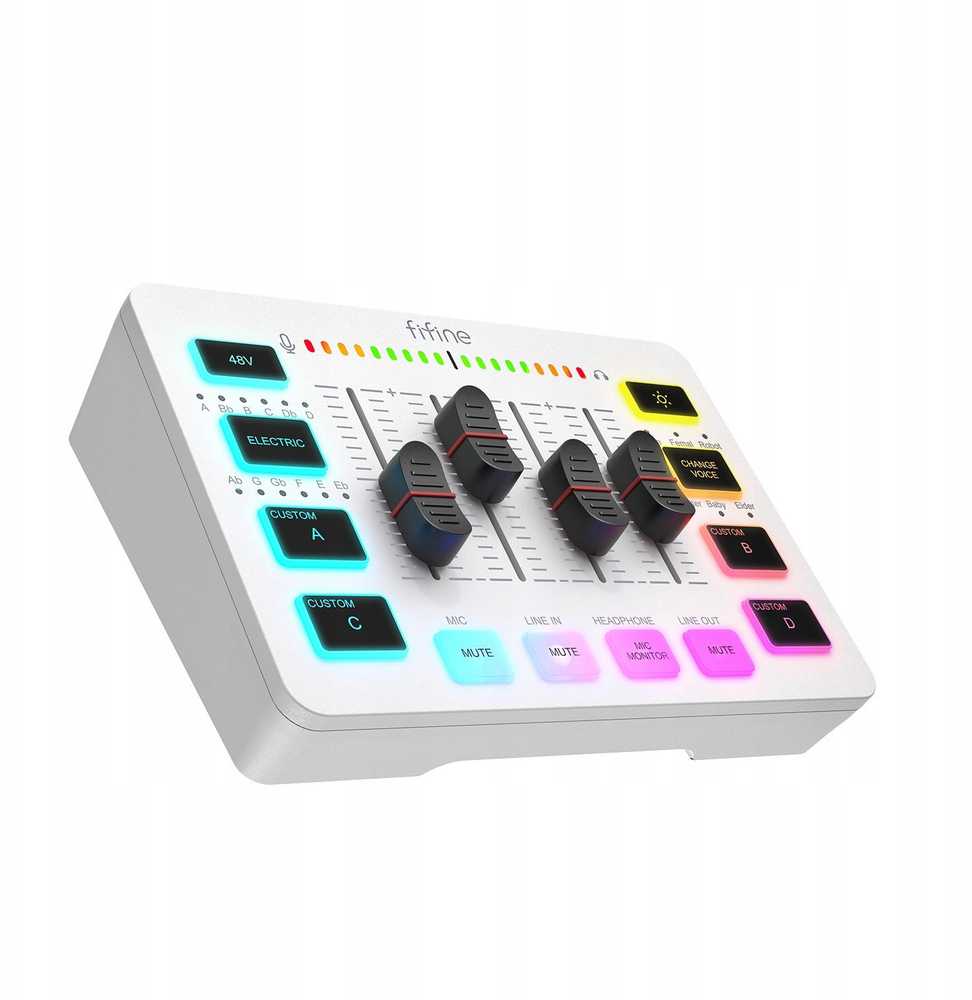 Ausinės Fifine Maišytuvas Sound Card SC3W balta USB su RGB XLR 2 - kanałowy