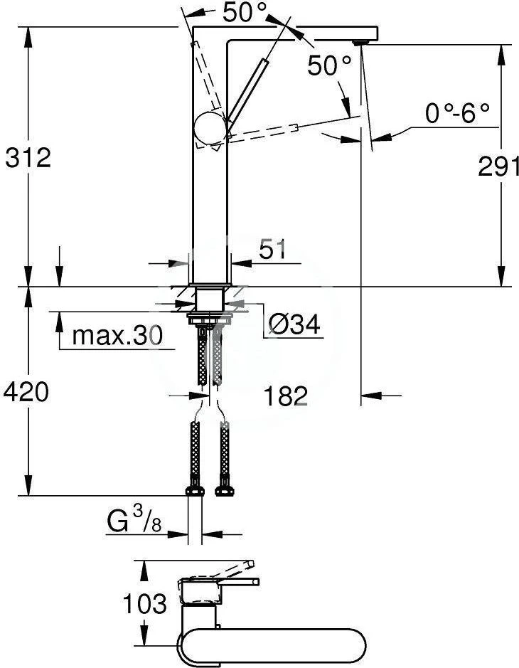 Grohe Aukštas praustuvo maišytuvas GROHE PLUS, 32618003, chromuotas