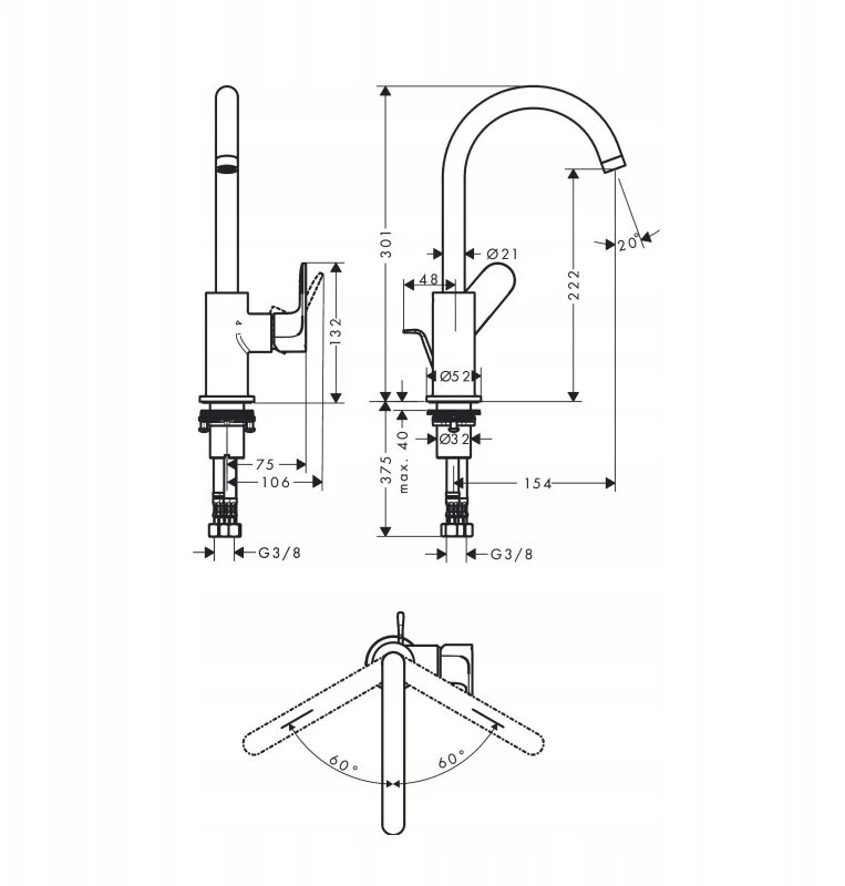Praustuvo maišytuvas Hansgrohe Rebris S 72536000, chromo