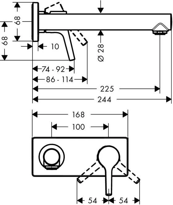 Hansgrohe iebūvējamā izlietnes maisītāja Talis S virsapmetuma daļa, 2 caurumu, iztece 225 mm, no sienas, hroms