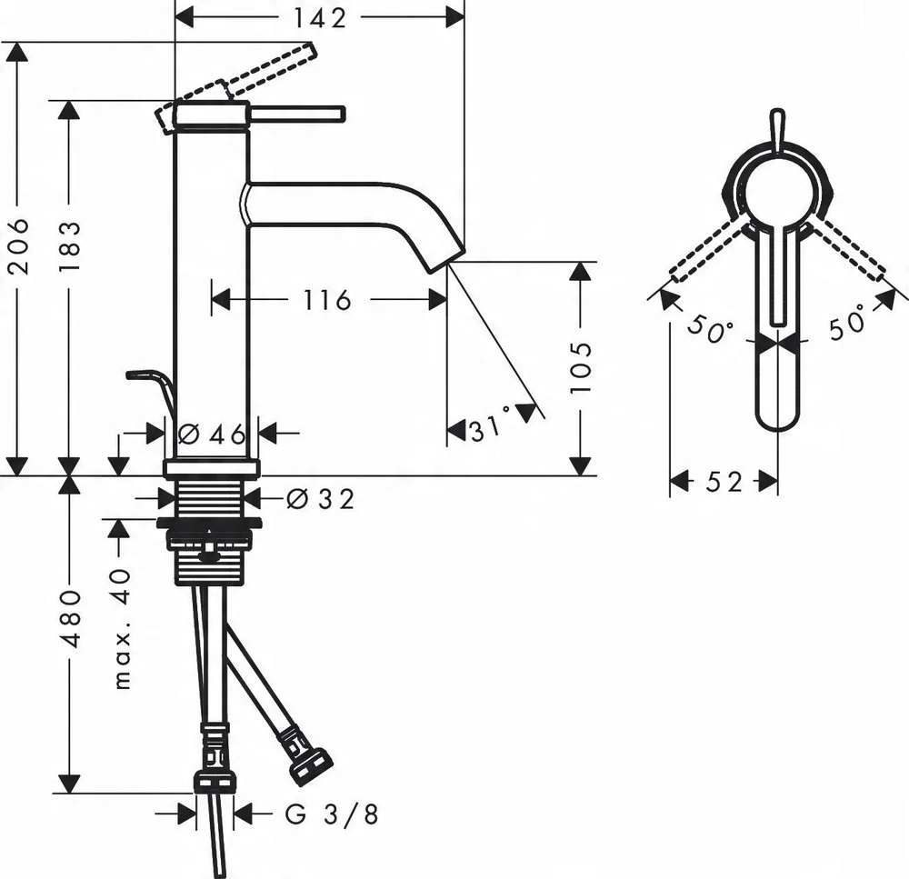 Hansgrohe MAIŠYTUVAS PRAUSTUVO TECTURIS S 110 HG CHROMAS