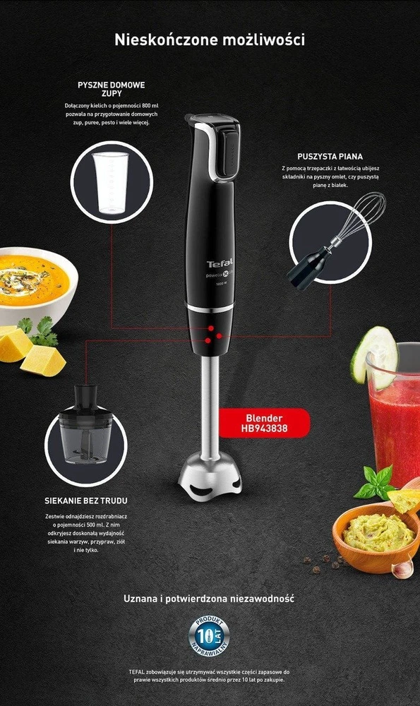 TEFAL | Maišytuvas | HB943838 InfintyForce | Hand Maišytuvas | 1000 W | Greičių skaičius 1 | Chopper | Juodas