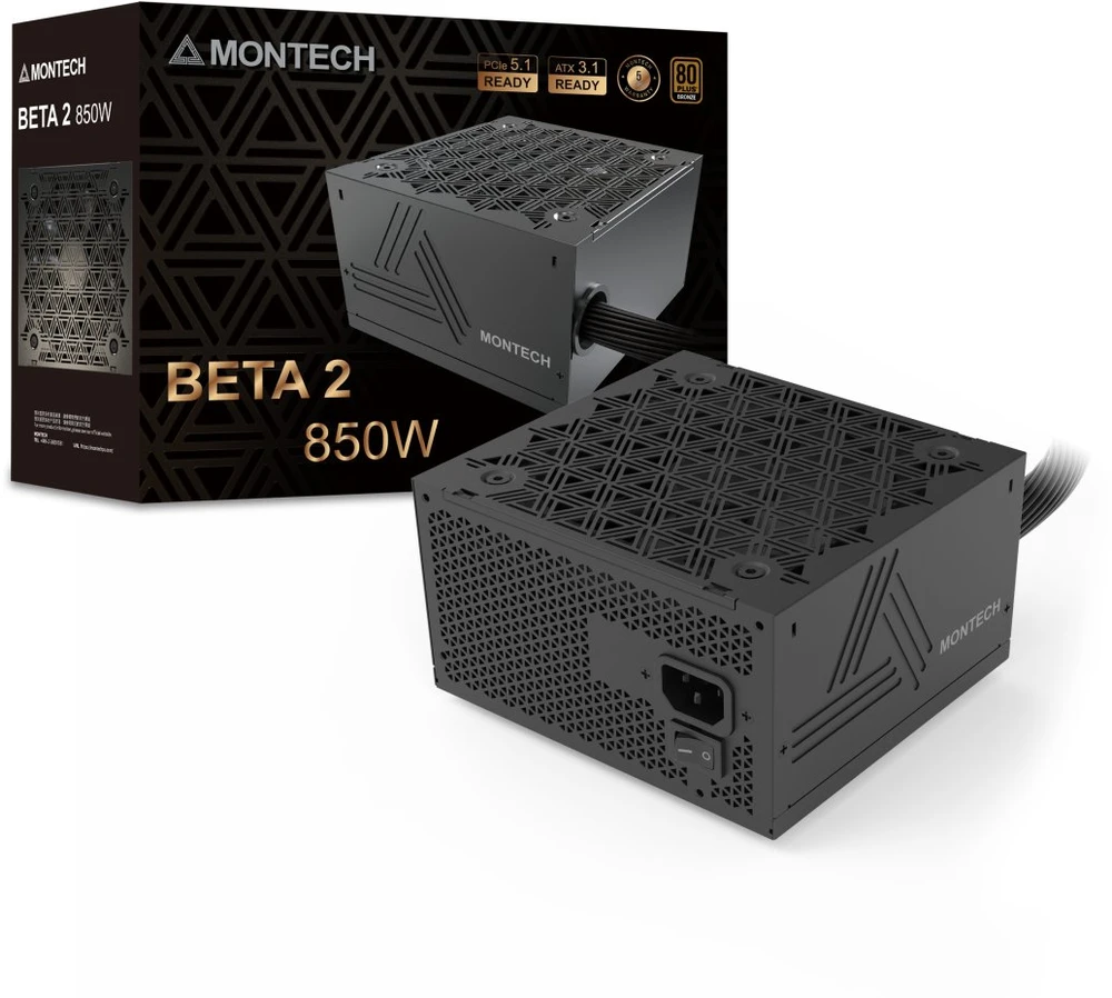 Montech BETA 2 80 PLUS Bronze įkroviklis, ATX 3.1, PCIe 5.1 – 850 Watt, juodos spalvos
