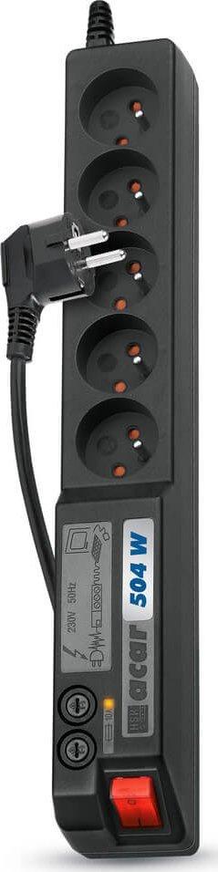 Maitinimo juosta Acar 504W apsauga nuo viršįtampių 5 lizdai 3 m juodi (W0070)