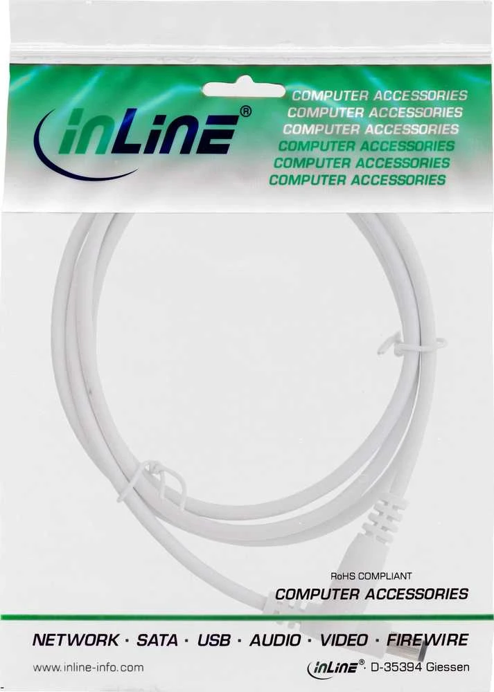Maitinimo kabelis InLine ® Nuolatinės srovės lizdas, nuolatinės srovės kištukinis lizdas, 5.5x2.1mm, baltas, 5m