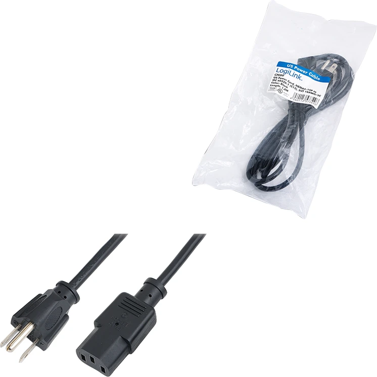 Maitinimo kabelis LogiLink US NEMA5-15P - IEC60320-1 C13 1,80m Juodas (CP099)