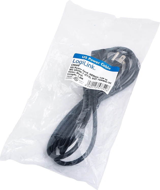 Maitinimo kabelis LogiLink US NEMA5-15P - IEC60320-1 C13 1,80m Juodas (CP099)