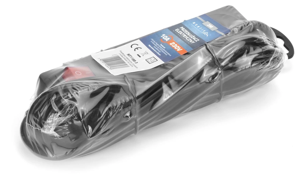 Montis Elektros prailgintuvas 3 lizdų 10 m su jungikliu juodas MT118B-10 MONTIS