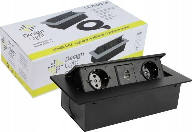 Design_Light Įmontuojamas ilgintuvas Design Light, 2 vietos, USB A+C, 3 m