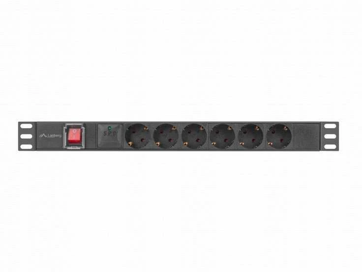 Lanberg stovo maitinimo blokas PDU 19" 1U 10A 6x Schuko 2m juodas C14