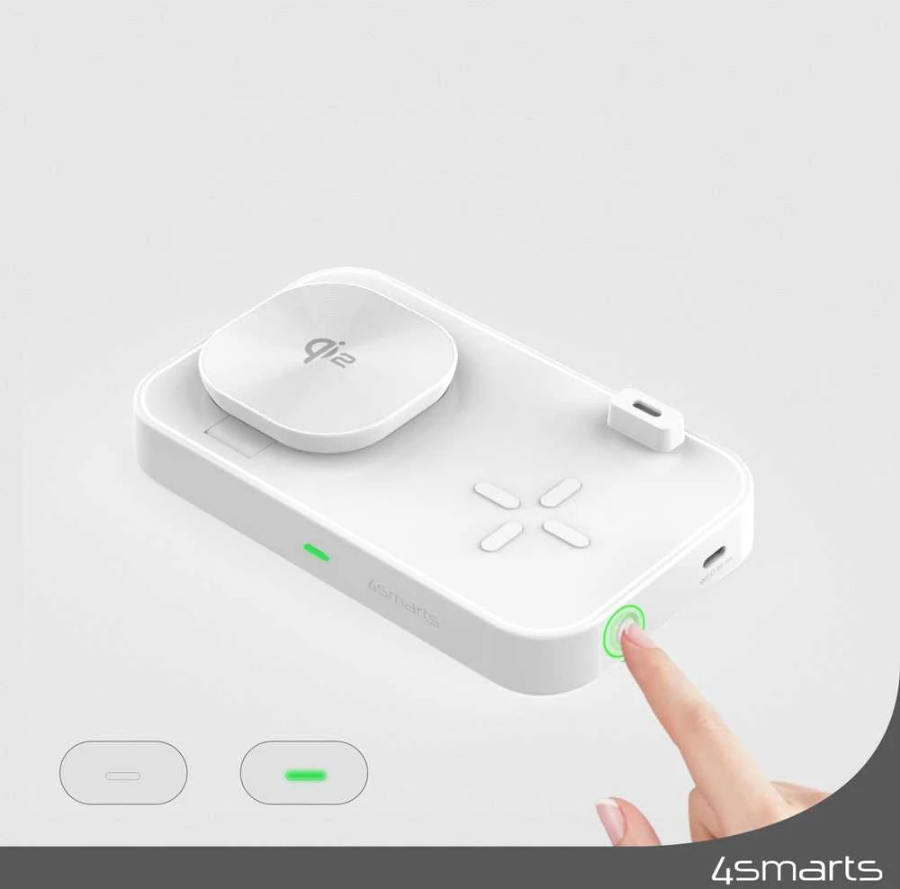 4smarts belaidis įkroviklis QI2 Trident 2in1 + USB-C + Laidinis įkroviklis 30W baltos spalvos 540998