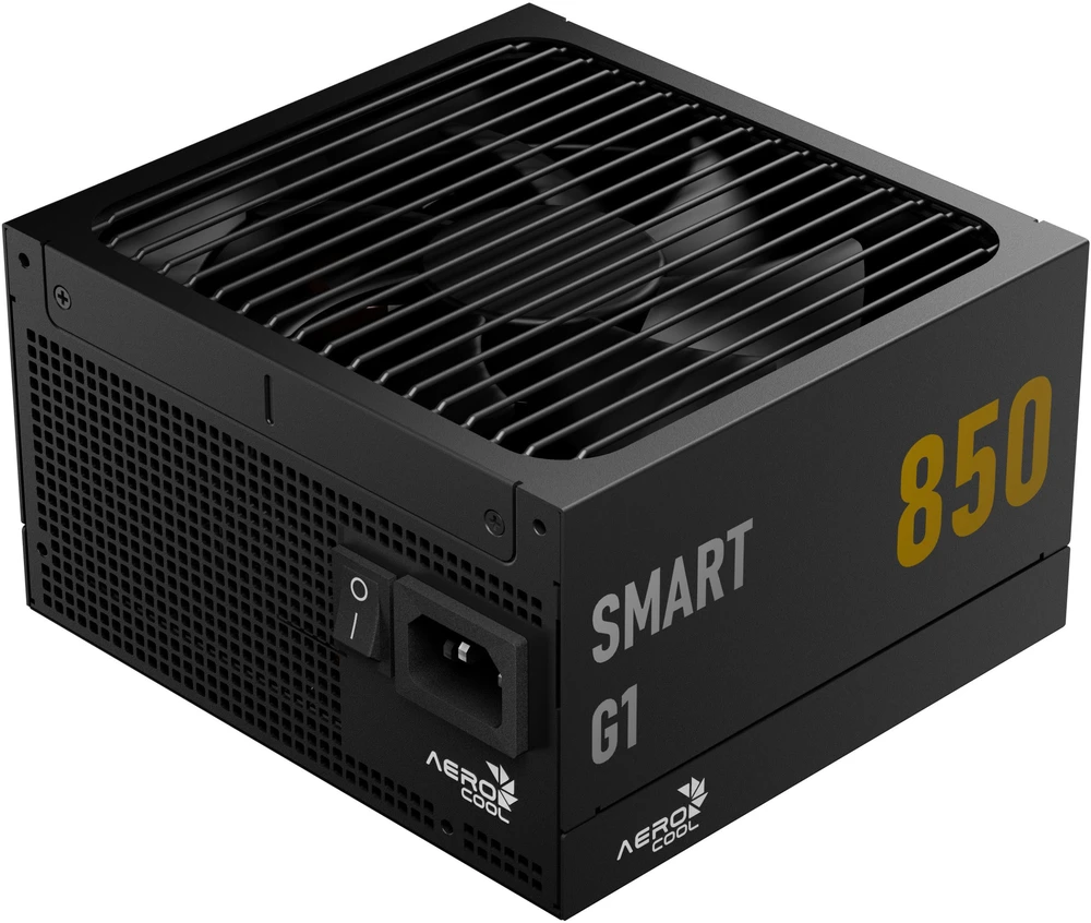 „AeroCool Smart G1 80 PLUS Gold“ maitinimo šaltinis, PCIe 5.1, ATX 3.1 × 850, juodas