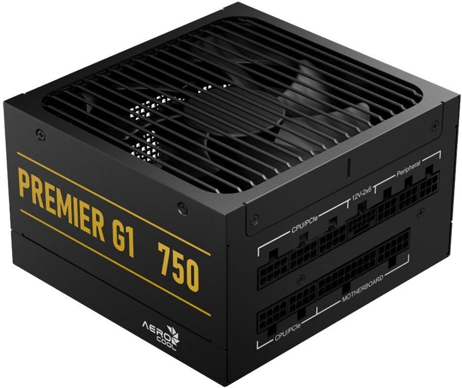 „AeroCool Premier G1 80 PLUS Gold“ maitinimo šaltinis, PCIe 5.1, ATX 3.1 × 750, juodas