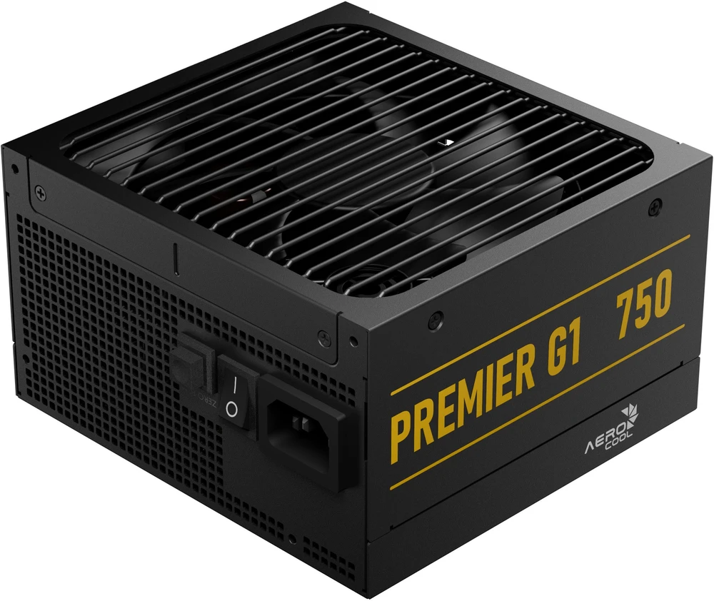 „AeroCool Premier G1 80 PLUS Gold“ maitinimo šaltinis, PCIe 5.1, ATX 3.1 × 750, juodas