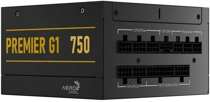 „AeroCool Premier G1 80 PLUS Gold“ maitinimo šaltinis, PCIe 5.1, ATX 3.1 × 750, juodas