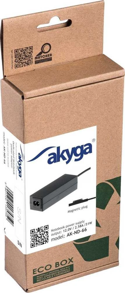 Akyga 31 W nešiojamas kompiuterio maitinimo adapteris, paviršinis kištukas, 2,6 A, 12 V (AK-ND-66)