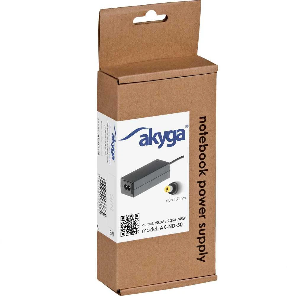 "Akyga AK-ND-50" nešiojamųjų kompiuterių maitinimo šaltinis, skirtas "Lenovo" (20 V | 2,2 A 45 W | 4,0 x 1,7 mm)