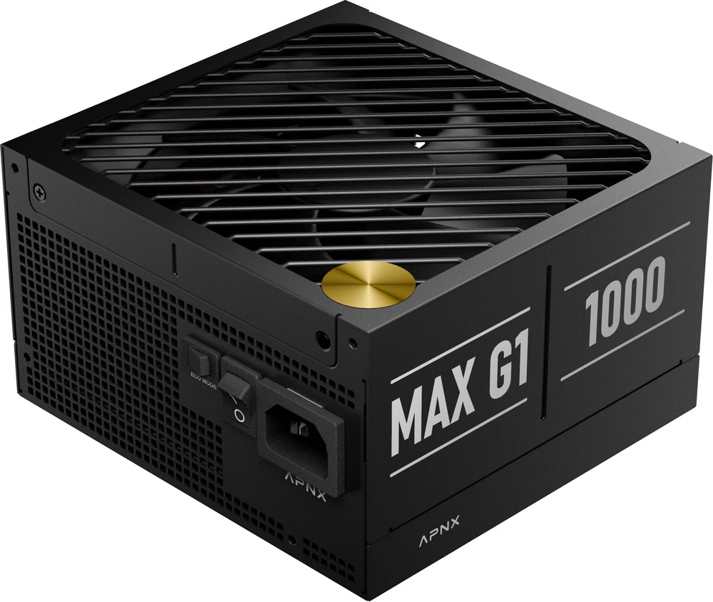 APNX MAX G1 1000 W 80 PLUS Gold maitinimo šaltinis, ATX 3.1, PCIe 5.1, visiškai modulinis, kompaktiškas – 1000 vatų, juodas