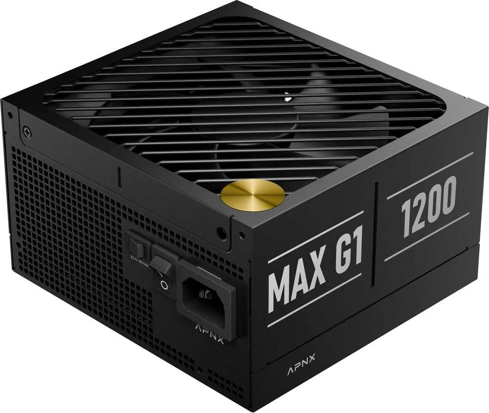 APNX MAX G1 1200 W 80 PLUS Gold maitinimo šaltinis, ATX 3.1, PCIe 5.1, pilnai modulinis, kompaktiškas – 1200 vatų, Juodas