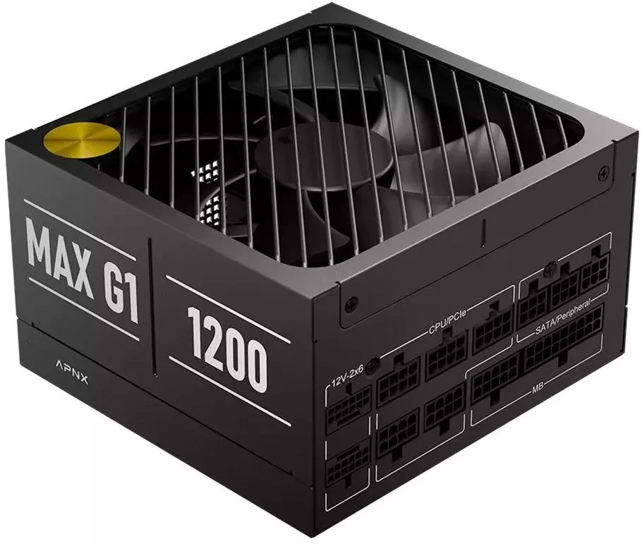 APNX MAX G1 1200 W 80 PLUS Gold maitinimo šaltinis, ATX 3.1, PCIe 5.1, pilnai modulinis, kompaktiškas – 1200 vatų, Juodas