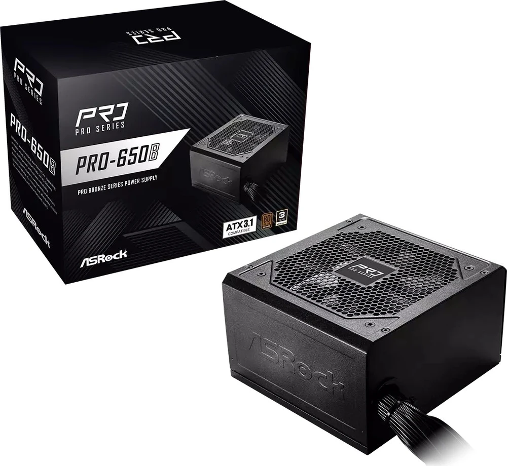 Asrock PRO-650B maitinimo blokas 650 W 24 kontaktų ATX ATX Juodas