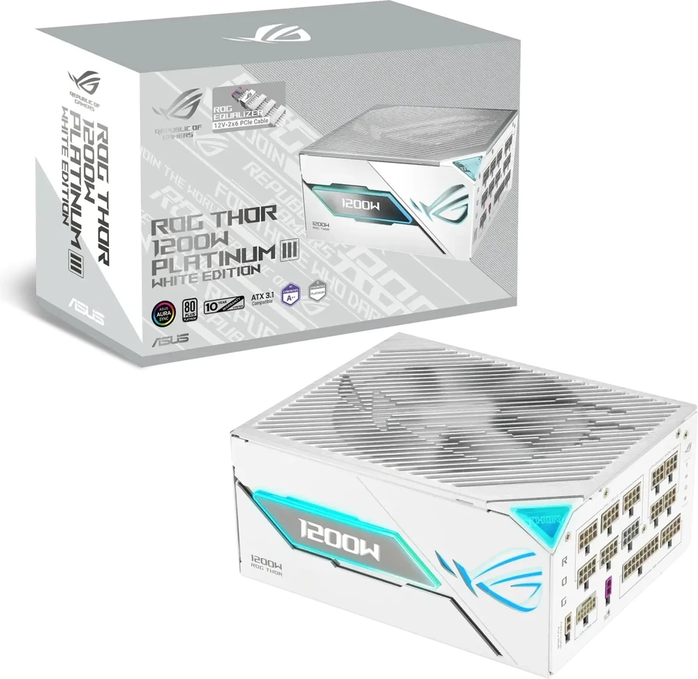 Maitinimo šaltinis Asus ROG Thor Platinum III 1200W Baltas + kabelis ROG Equalizer (ROG-THOR-1200P3-WHT-GAMING-E)