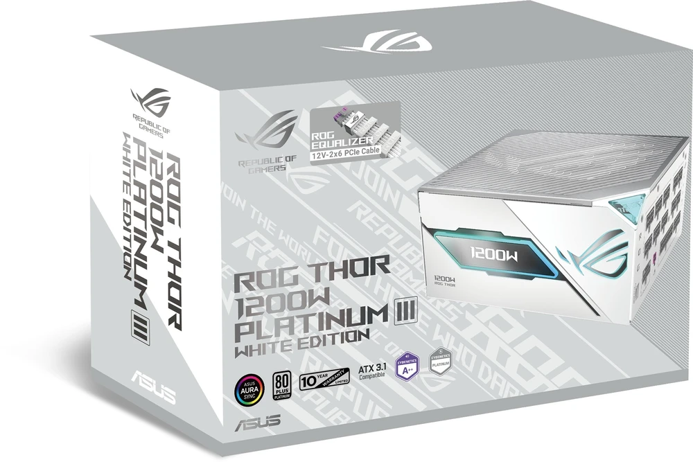 Maitinimo šaltinis Asus ROG Thor Platinum III 1200W Baltas + kabelis ROG Equalizer (ROG-THOR-1200P3-WHT-GAMING-E)