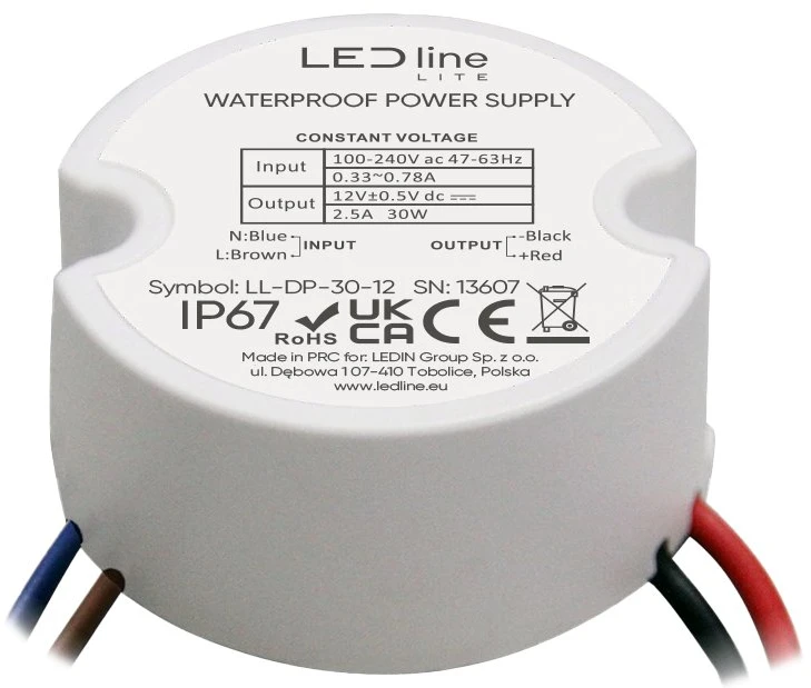 Led Line Lite LED maitinimo šaltinis 12V 30W IP67 LITE ⌀50mm x 22mm