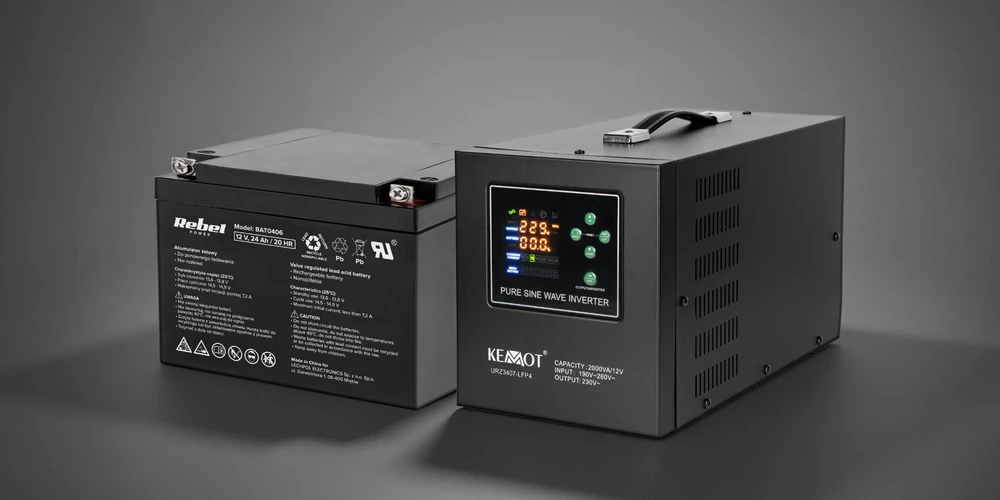 KEMOT PROsinus-2000 nepertraukiamo maitinimo šaltinio grynos sinusinės bangos keitiklis su įkrovimo funkcija 12V 230V 2000VA/1200W