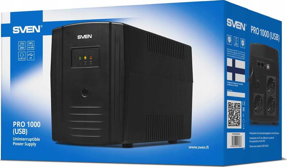 Maitinimo šaltinis awaryjny SVEN Pro 1000, 720W, USB, RG-45, 3 gniazda euro