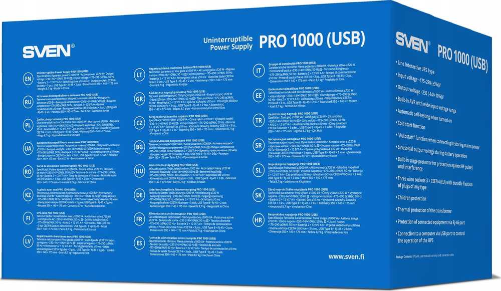 Maitinimo šaltinis awaryjny SVEN Pro 1000, 720W, USB, RG-45, 3 gniazda euro