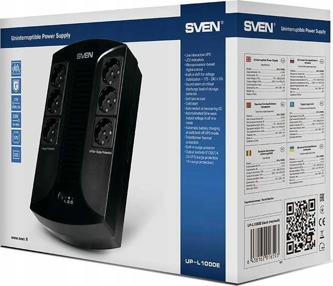 „Sven UP-L1000E“ šaldytuvo pakaitinis nepertraukiamo maitinimo šaltinis (UPS), ~230 V, 510 W.
