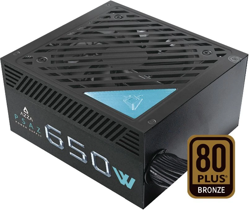 AZZA maitinimo blokas 650W ATX 3.1, 80+ bronzos sertifikuotas, tylus 120 mm ventiliatorius, 1x 20+4 kontaktų, 1 x 4+4 kontaktų 12V, 1 x PCI-E 5.1 12+4, x 6+2 kontaktų PCI-E, 2 x 4 kontaktų Molex, 6 x SATA, PSAZ-650B (PCI-e 5.1)