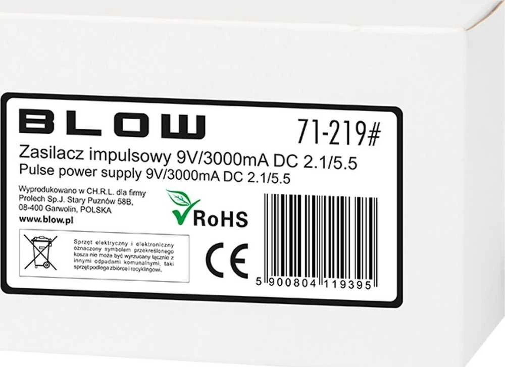 Blow Impulsinis maitinimo šaltinis 9V 3000mA DC 2.1x5.5