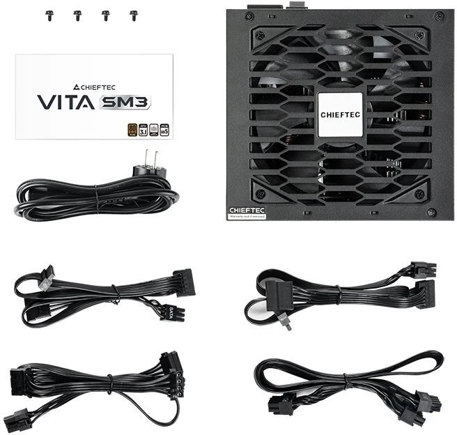 Chieftec VITA SM3 650W, kompiuterio maitinimo šaltinis - juodas, 1x 12 kontaktų didelės galios GPU, 2x PCIe, laidų valdymas, 650 vatų