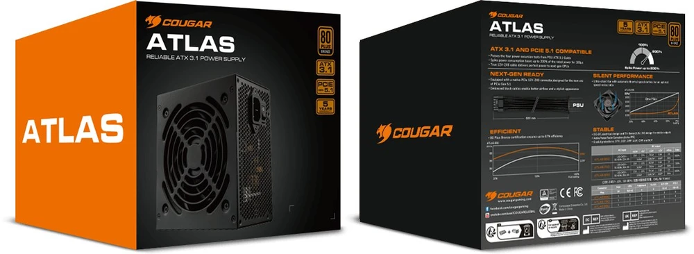 COUGAR Atlas 750 PSU, 80 Plus Bronze, 750W, ATX 3.1