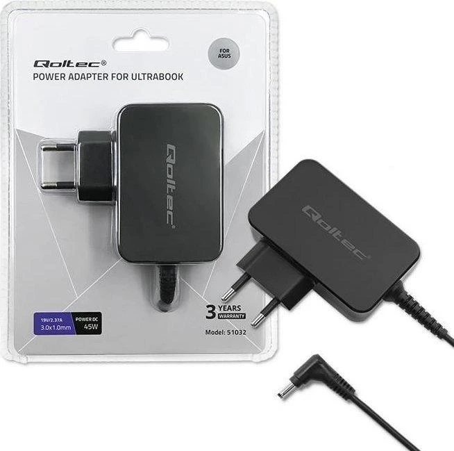 QOLTEC 51032 Maitinimo adapteris, skirtas ultrabook Asus 45W 19V 2.37A 3.0x1.0