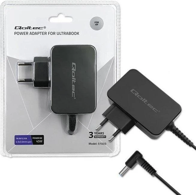 QOLTEC 51030 maitinimo adapteris, skirtas ultrabook HP 45W 19.5V 2.31A 4.5x3.0 kontaktas