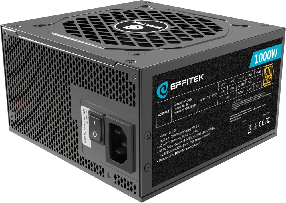 Maitinimo šaltinis EFFITEK 1000W Gold ATX 3.1 PCI 5.1 Modularny (EG-1000)