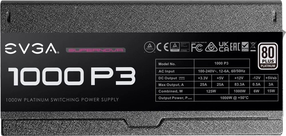 EVGA 1000 W SuperNOVA 1000 P3 visiškai modulinis (80+ platininis)