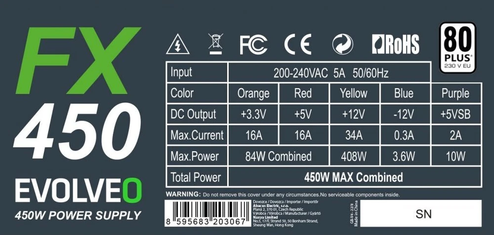 Maitinimo šaltinis Evolveo FX 450W (CZEFX450)