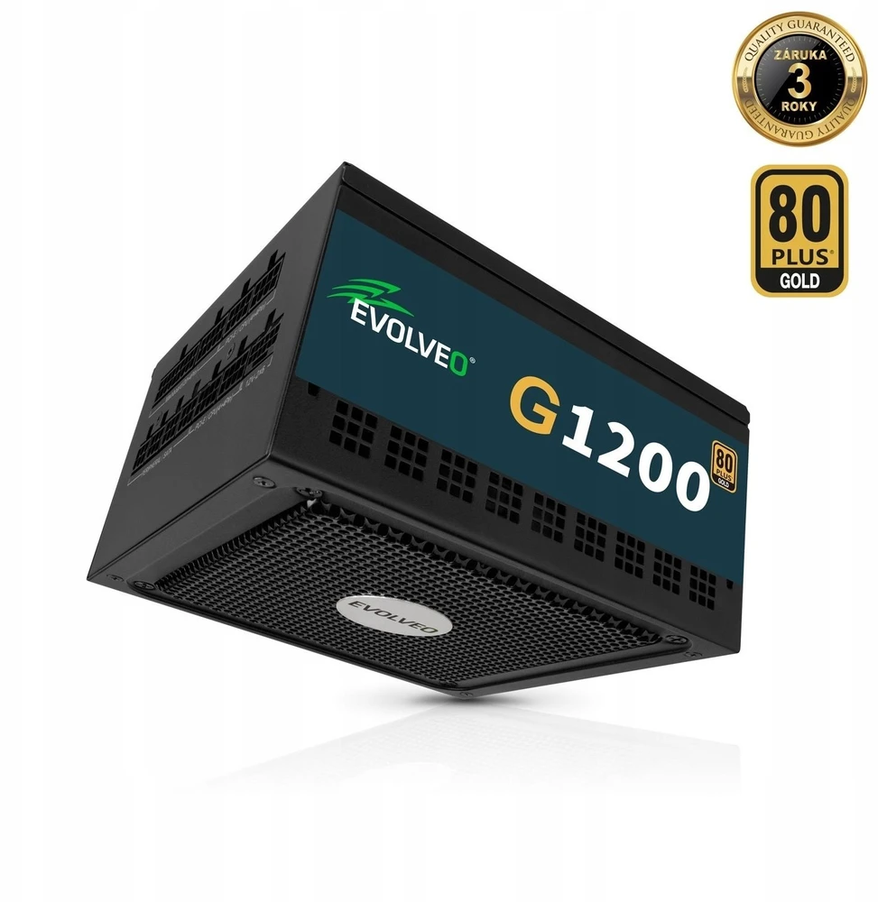 EVOLVEO G1200, 1200 W maitinimo šaltinis, 80+ GOLD, ATX 3.1, aPFC, 140 mm ventiliatorius, pilnai modulinis, 3 metų garantija, juodas