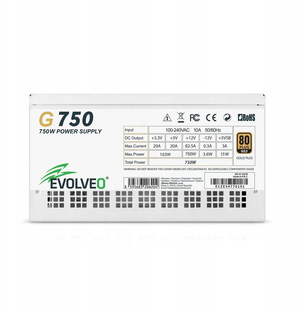 Maitinimo šaltinis Evolveo G750 750W 80 GOLD ATX 3.1 w pełni modularny Baltas (G750-WH)
