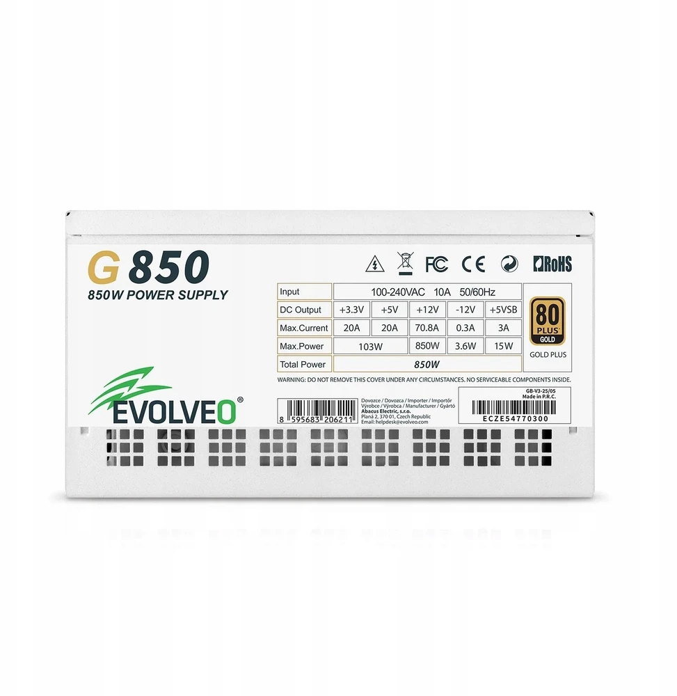 Maitinimo šaltinis Evolveo G850 850W 80 GOLD ATX 3.1 (G850-WH)
