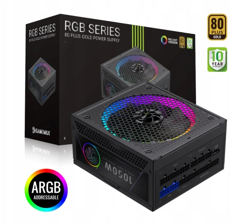 „Gamemax“ maitinimo blokas | RGB 1050G | 1050 W | Auksinis | Pilnai modulinis