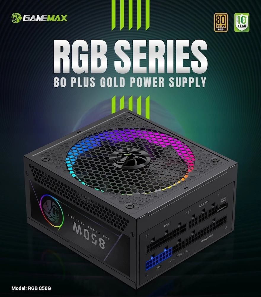 „Gamemax“ maitinimo blokas | RGB 850G | 850 W | Auksinis | Pilnai modulinis