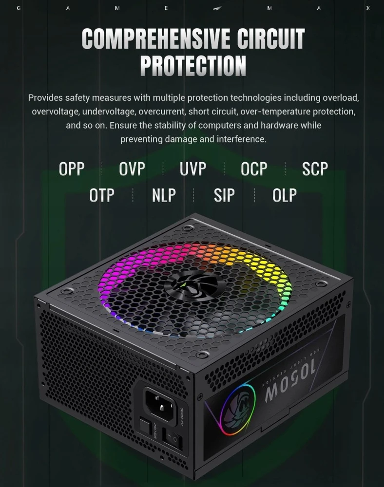 „Gamemax“ maitinimo blokas | RGB 1050G | 1050 W | Auksinis | Pilnai modulinis